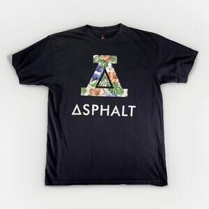 Asphalt Shirt Mens Large Short Sleeve Black White Floral Checkered Graphic